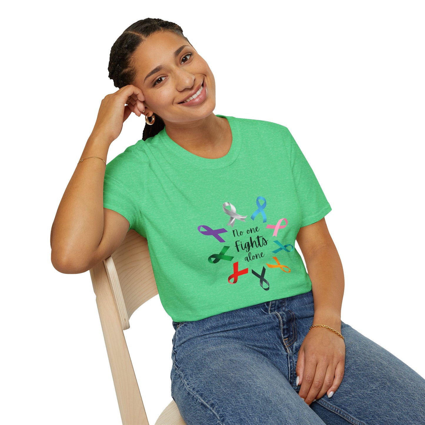 Empowerment Ribbon T-Shirt - No One Fights Alone, Unisex Tee, Cancer Awareness Apparel, Supportive Gift, Comfort & Hope