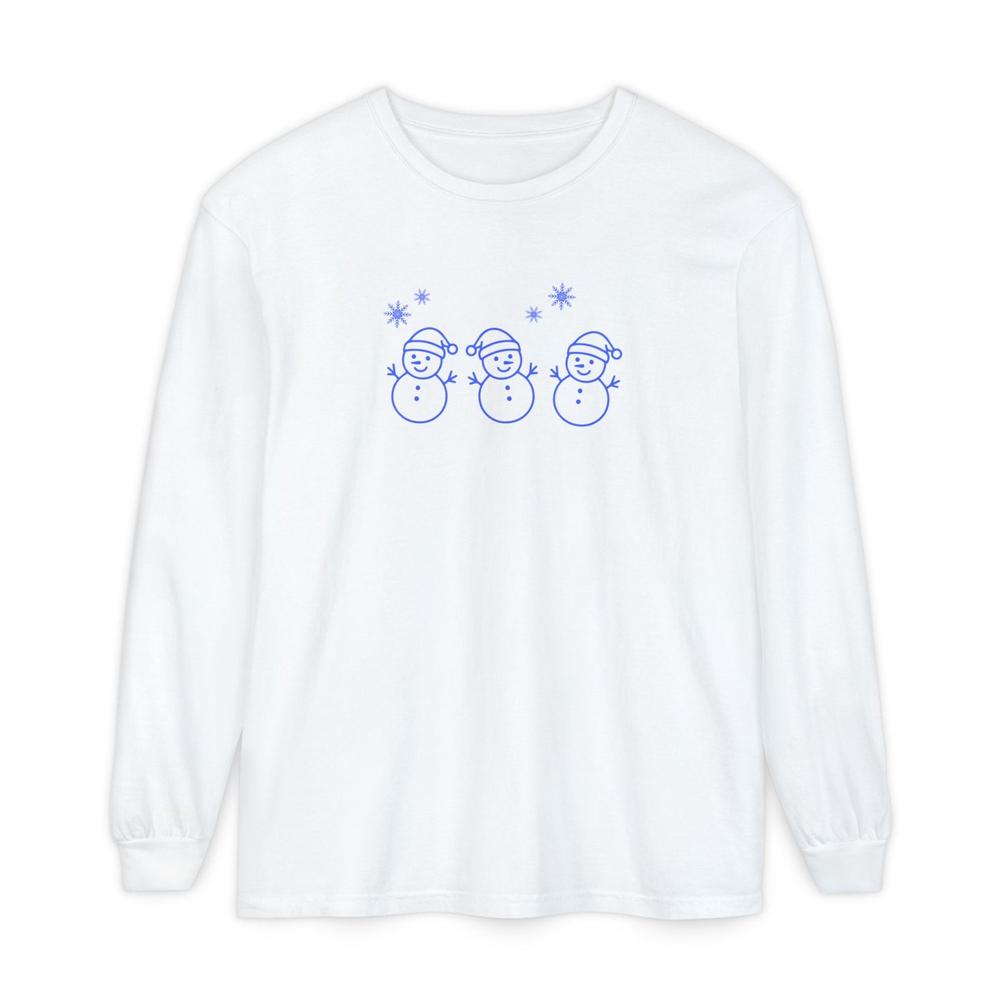 Snowman Trio Long Sleeve Tee — Cute Minimal Holiday Shirt