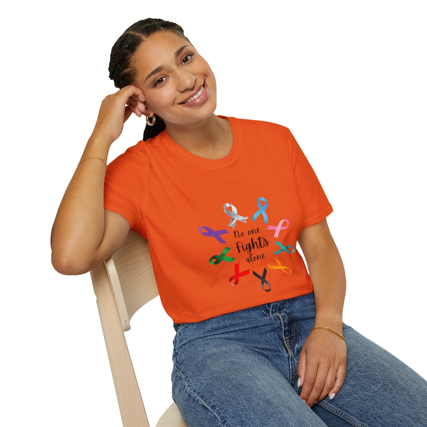 Empowerment Ribbon T-Shirt - No One Fights Alone, Unisex Tee, Cancer Awareness Apparel, Supportive Gift, Comfort & Hope
