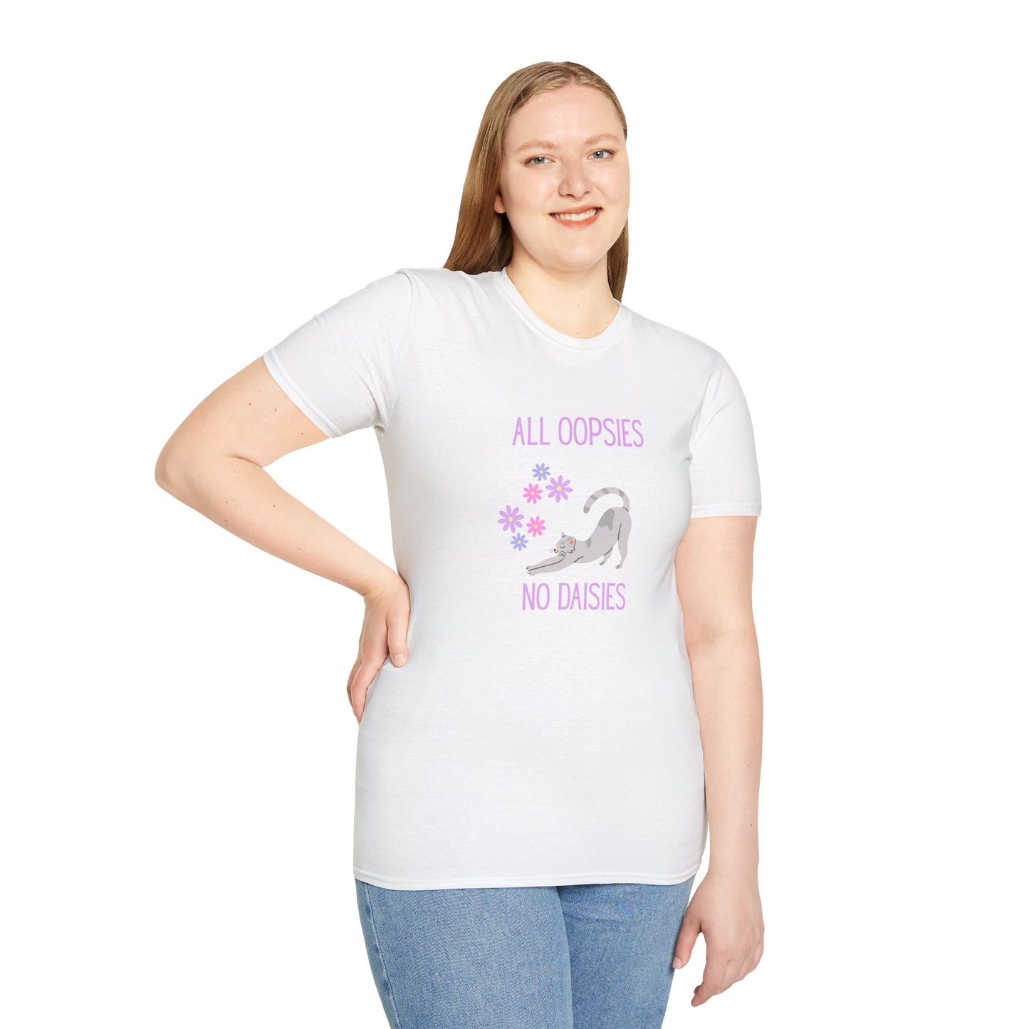 All Oopsies No Daisies Cat T‑Shirt – Cute Pastel Floral Cat Tee