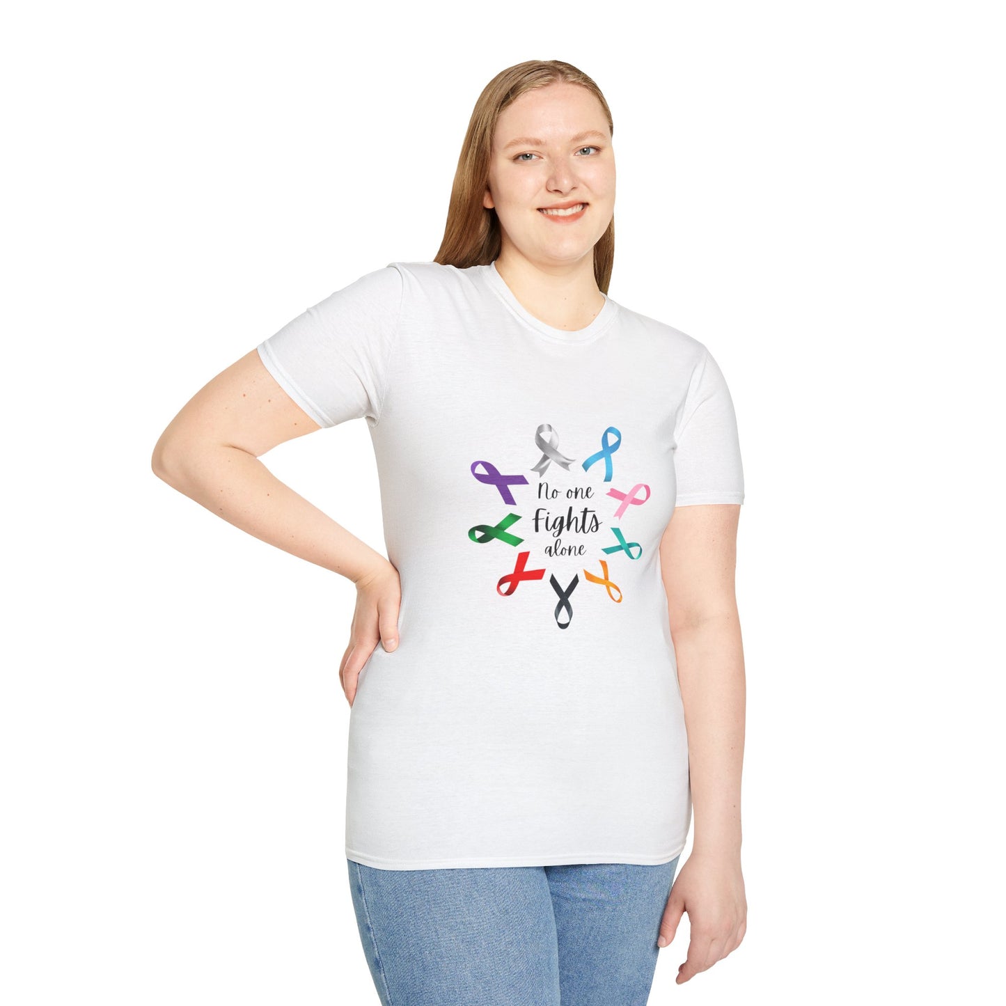 Empowerment Ribbon T-Shirt - No One Fights Alone, Unisex Tee, Cancer Awareness Apparel, Supportive Gift, Comfort & Hope
